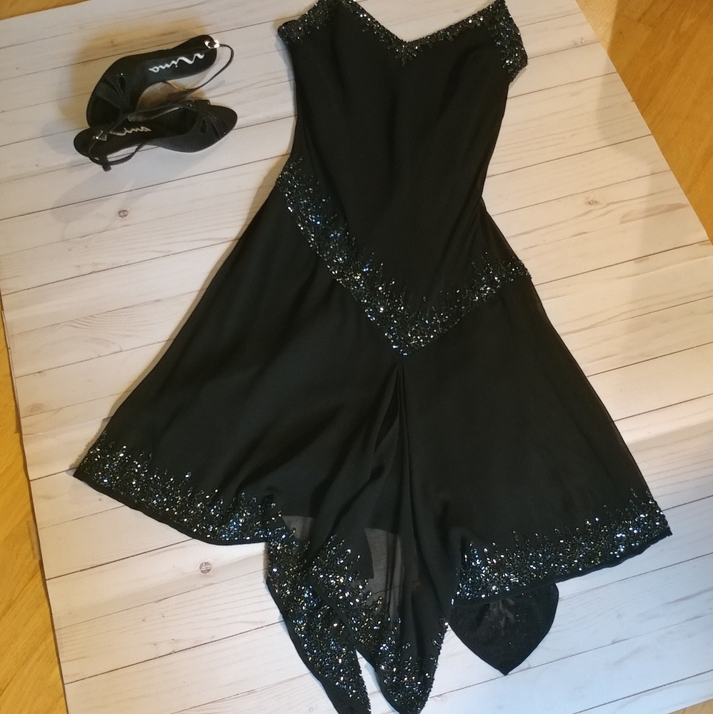 J Kara beaded tea length dress Black P6